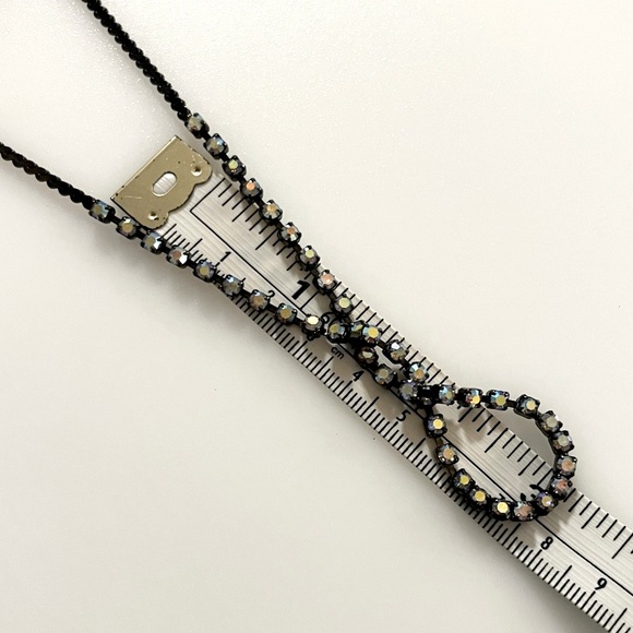 Vintage Iridescent Rhinestone Gunmetal Serpentine Chain Necklace - Picture 12 of 16